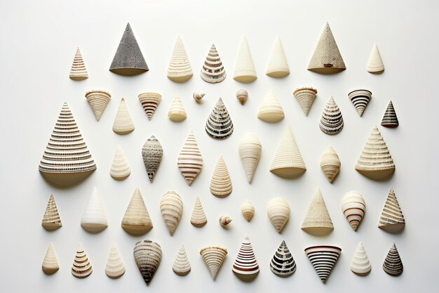 Photo seashell collection arranged in geometric pattern