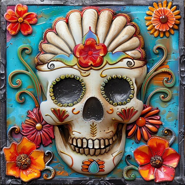 Seashell Concha de mar mexican dia de muertos day of the dead watercolor border