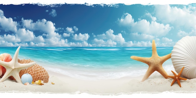 Seashell en Coral Beach Banner op wit zand