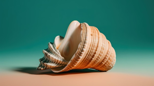 A seashell on a green background with the word sea on it.