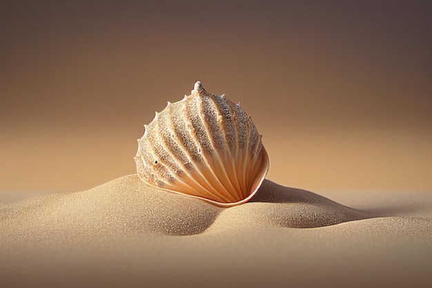 A seashell on a sand dune is shown in this close up image.