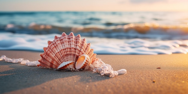 Photo seashell in the sea beach background