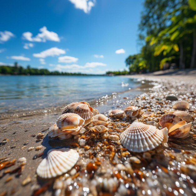 На заднем плане изображение пляжа Seashell Shore Snapshot