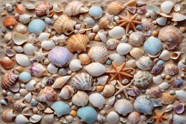 Photo seashell wallpaper seashell background seashell on beach sand ai generative