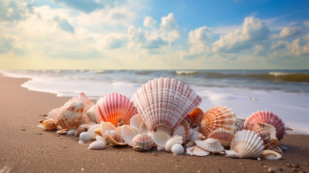 the seashells on the beach