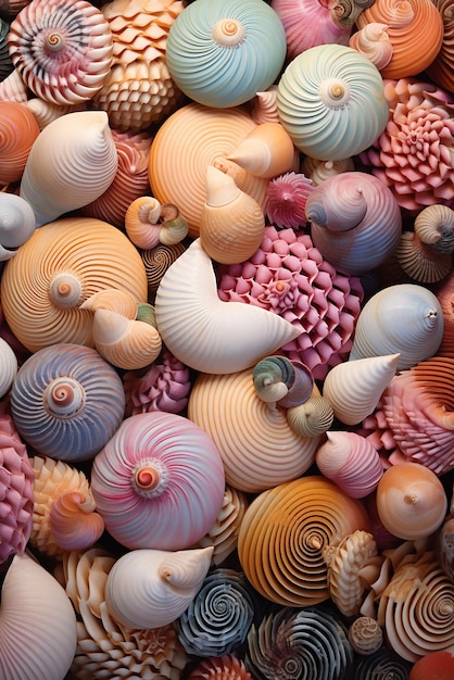 Seashells Pattern Hyper Realistic Pastel Colors Op Art