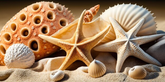 Seashells and Starfish on Sandy Beach A Beautiful Coastal Scene