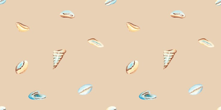 Photo 海底の貝の水彩画ベージュ色の背景に手描きのシームレスパターン