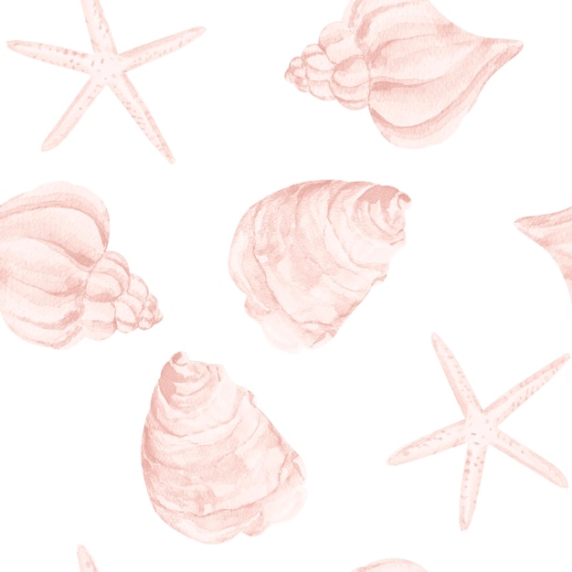 Seashells watercolor seamless pattern