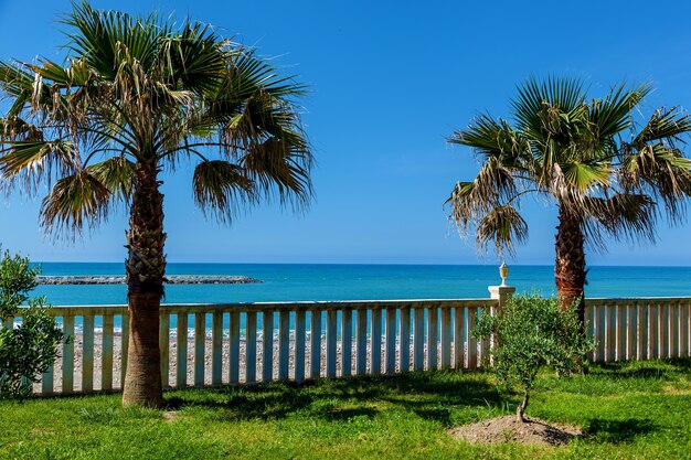 The seashore resort with a beautiful view of the blue sea The lifeguard tower