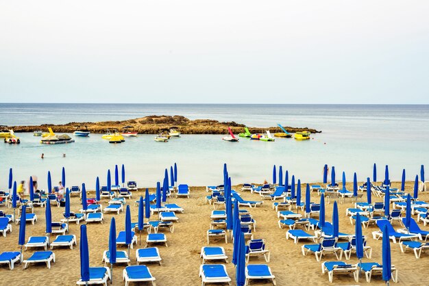 Seashore with umbrellas in Cyprus