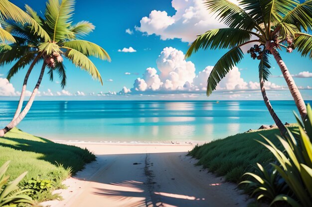 Photo seaside beach coconut palm trees nature landscape wallpaper background illustration ornamental