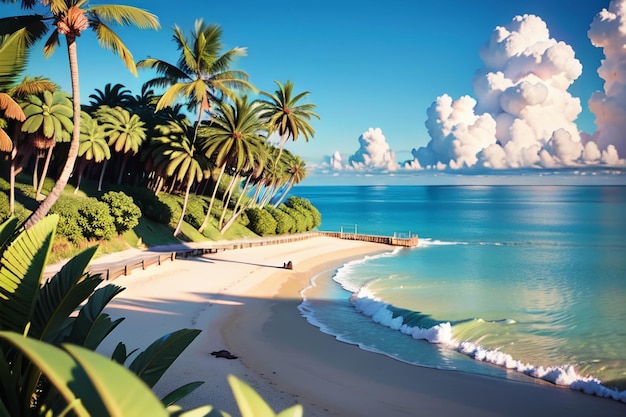 Photo seaside beach coconut palm trees nature landscape wallpaper background illustration ornamental