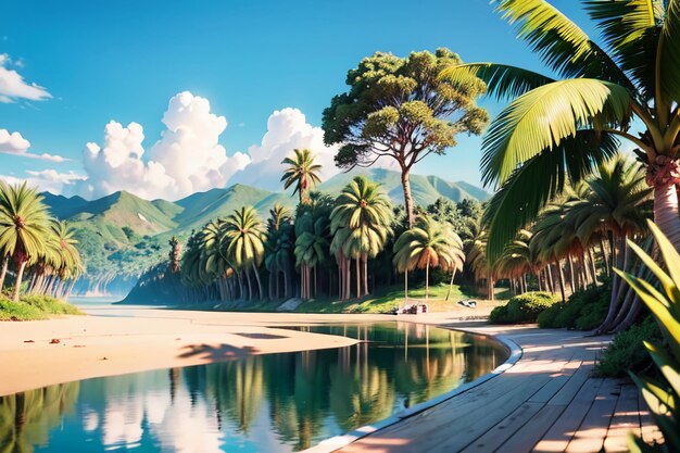 Foto palme da cocco sulla spiaggia natura paesaggio carta da parati sfondo illustrazione ornamentale