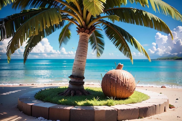 Photo seaside beach coconut palm trees nature landscape wallpaper background illustration ornamental