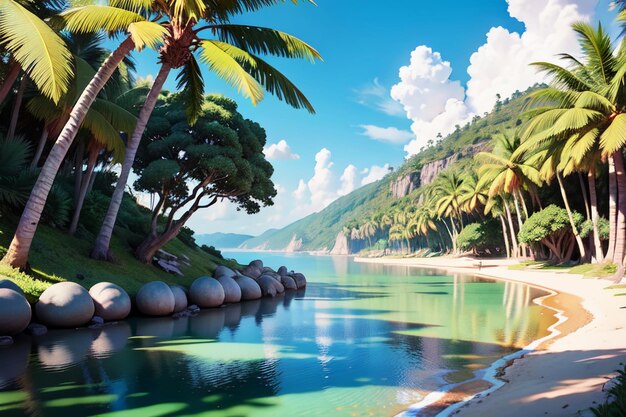 Foto palme da cocco sulla spiaggia natura paesaggio carta da parati sfondo illustrazione ornamentale