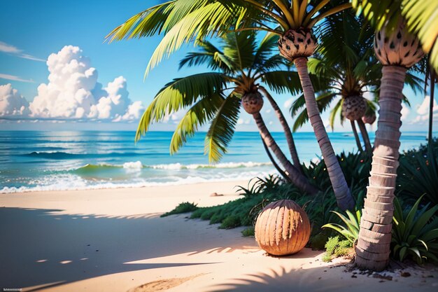 海辺のビーチ ココナッツ・パーム・ツリー 自然の風景 壁紙 背景のイラスト 装飾