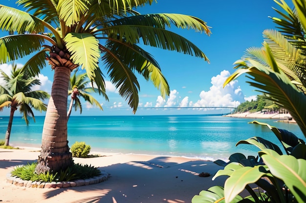 Photo seaside beach coconut palm trees nature landscape wallpaper background illustration ornamental