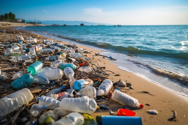 Seaside Covered in Waste Vast Spread of Garbage and Plastic Generative Ai