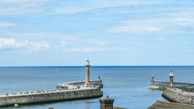 Seaside landscape of Whitby, whitby harbour 