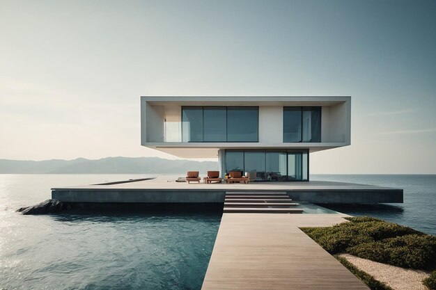 Foto minimalismo sul mare una villa di eleganza e serenità dove l'architettura incontra l'orizzonte