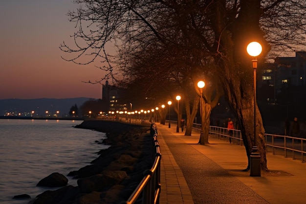 Seaside pathway at dusk