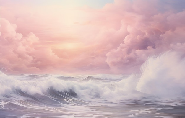 Seaside Radiance Een witte canvas print van zonlicht en oceaan in roze en paarse tinten