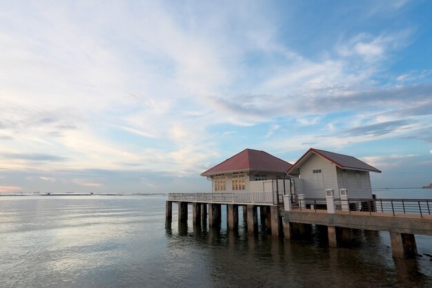 Seaside resort in the evening.