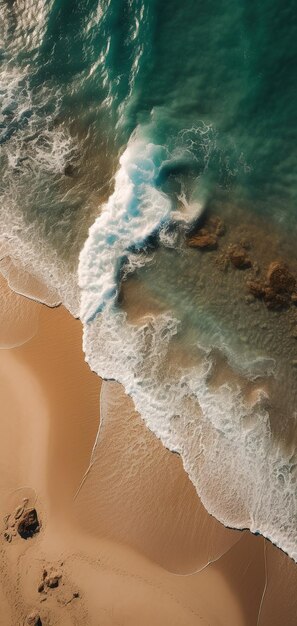 Seaside Serenity Aerial View of Majestic Ocean and Golden Beaches Generative AI