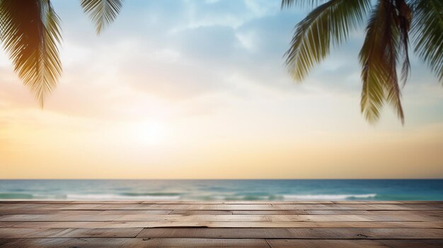 Photo seaside serenity atop wooden table