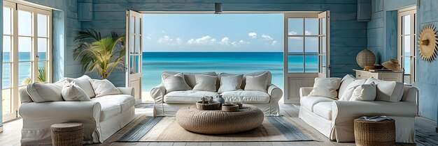 Seaside Serenity Coastal Living Room Design (ontwerp van de woonkamer aan de kust)