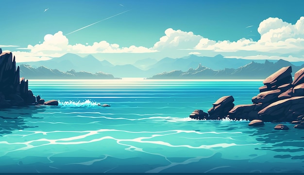 Seaside Serenity An Illustration of a Calm Ocean Generative AI