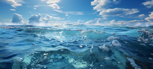 Seaside Serenity Ocean Achtergrond met blauwe lucht en zonneschijn in de stijl van de zomer