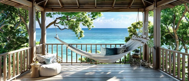 Photo seaside serenity the quietude of a beach hammock amidst the calm of crystal waters