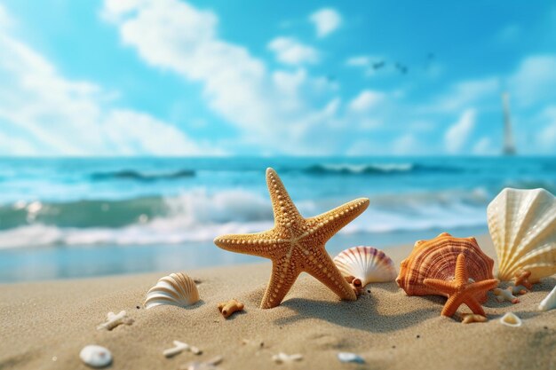 Seaside summer beach with starfish