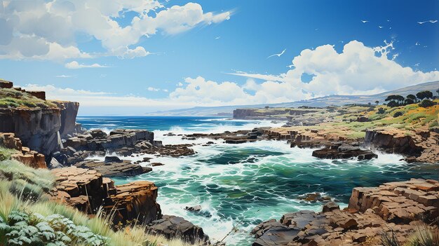 Photo seaside vista view of a sea and rocky shore