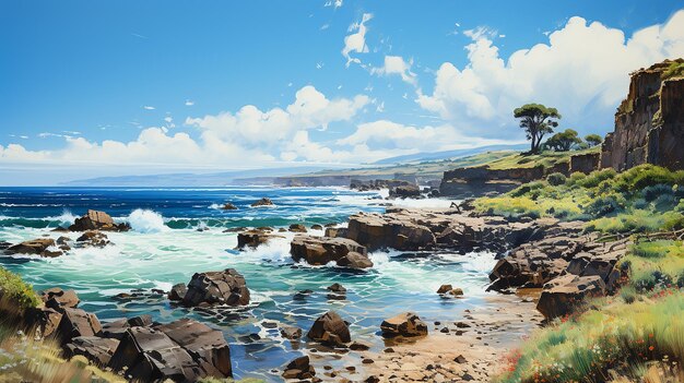 Photo seaside vista view of a sea and rocky shore