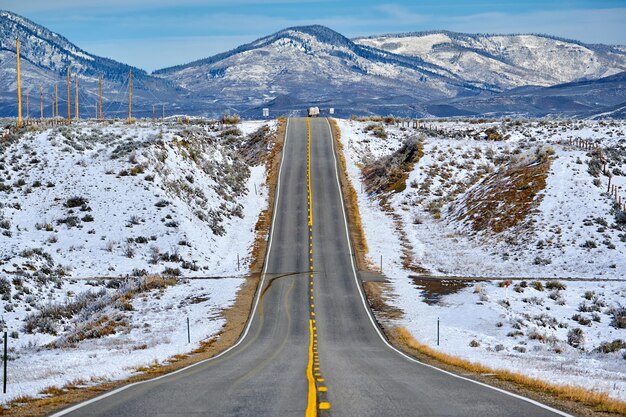 Season changing first snow along highway