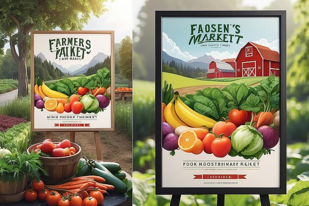 Photo seasonal farmers market poster mockups fresh produce in nature