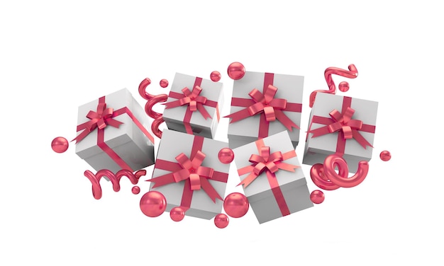 Seasonal festive gift boxes with pink decorations 3D Rendering