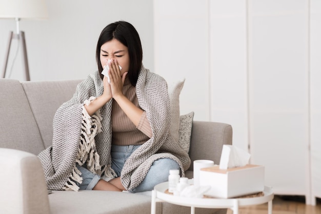 Seasonal Flu Teen Girl Has Runny Nose at Home