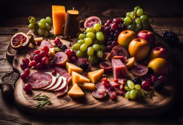 Photo seasonal fruit cut up and arranged