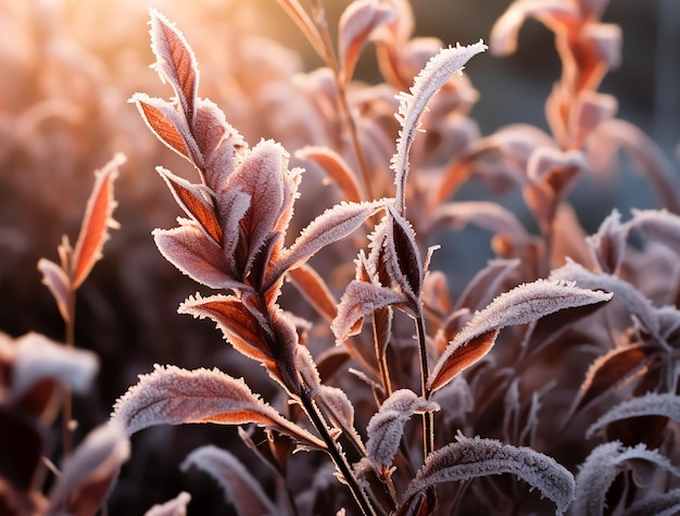 冬の季節の植物の葉 自然の背景マクロ写真