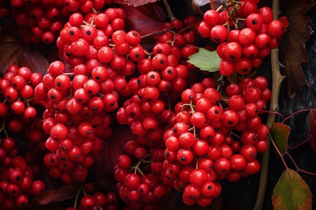 Seasonal Red berries branch viburnum fall Generate Ai