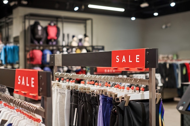 Seasonal sale, holiday discounts in shopping mall