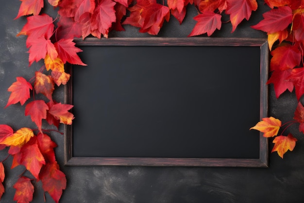 Seasonal Sale and Teacher's Day Celebration Vibrant Red Autumn Leaves and a Blackboard Embrace a Wo