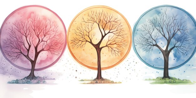 Seasonal Watercolor Trees AI Generated