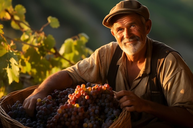 Seasonal Worker Harvesting Grapes AI