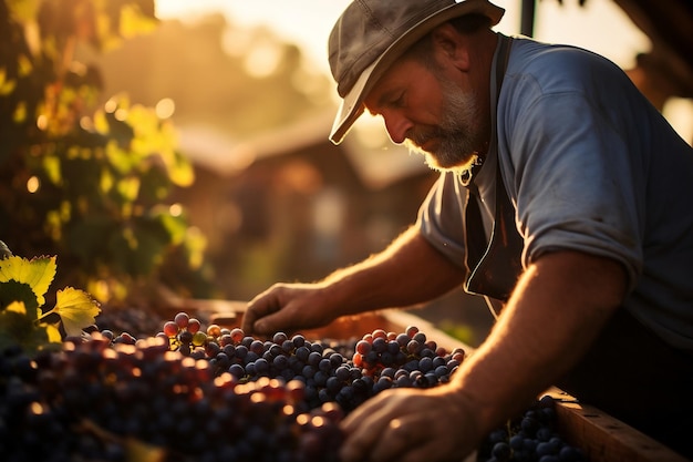 Seasonal Worker Harvesting Grapes AI