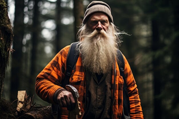 Seasoned Lumberjack old person forest Generate Ai